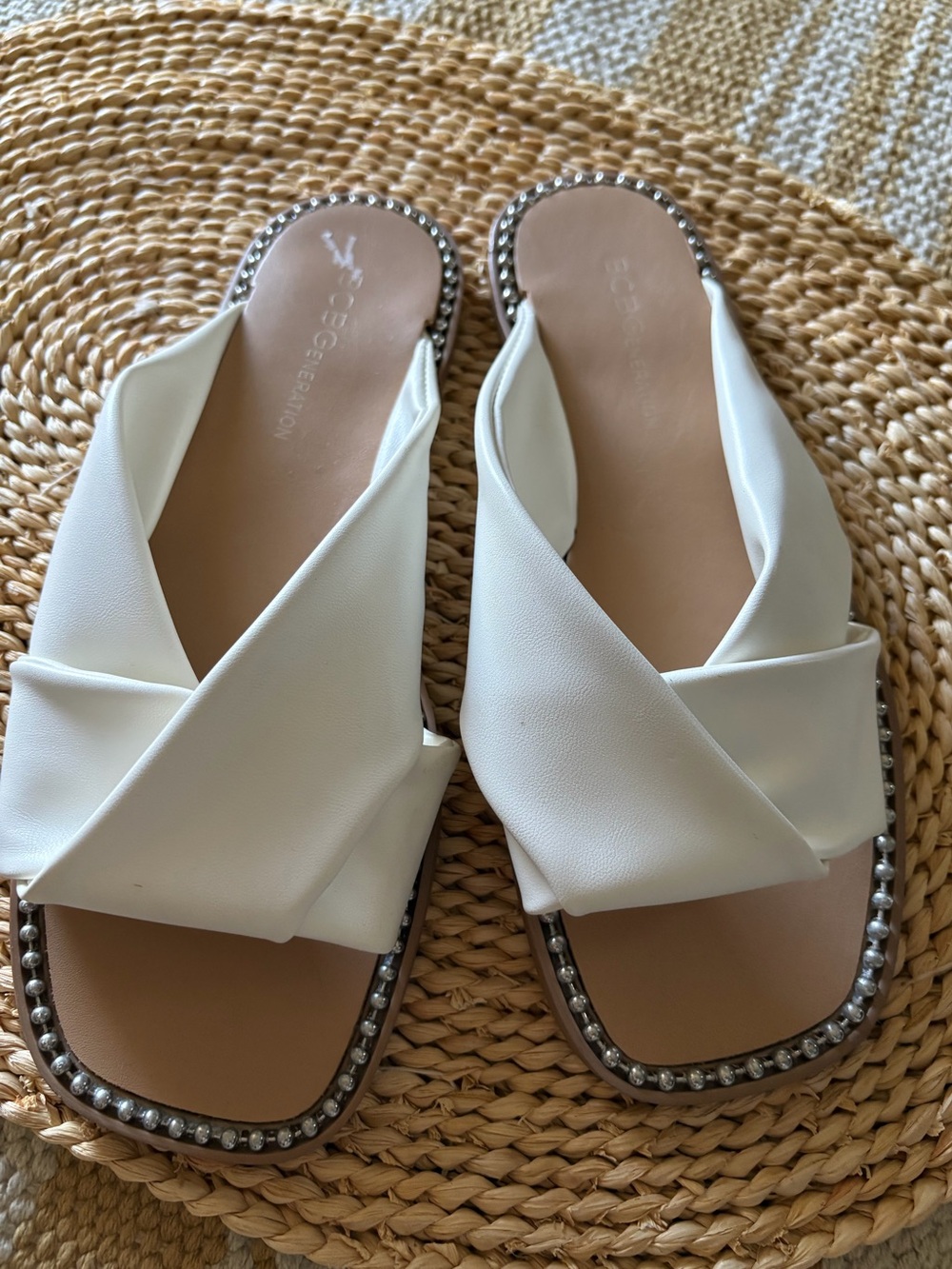 BCBGeneration Melina White Twist Strap Sandals